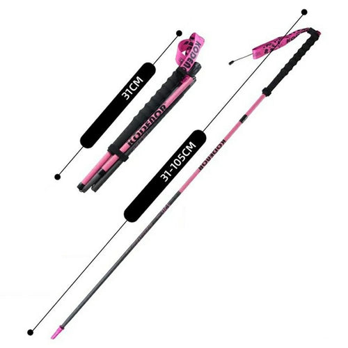 KODENOR 1Pc 105cm 3K Carbon Fiber Ultralight 4-Section Foldable Trekking Pole for Mountaineering Hiking Walking Stick - Pink - 1