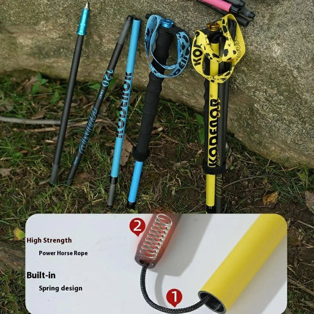 KODENOR 1Pc 105cm 3K Carbon Fiber Ultralight 4-Section Foldable Trekking Pole for Mountaineering Hiking Walking Stick - Pink - 5