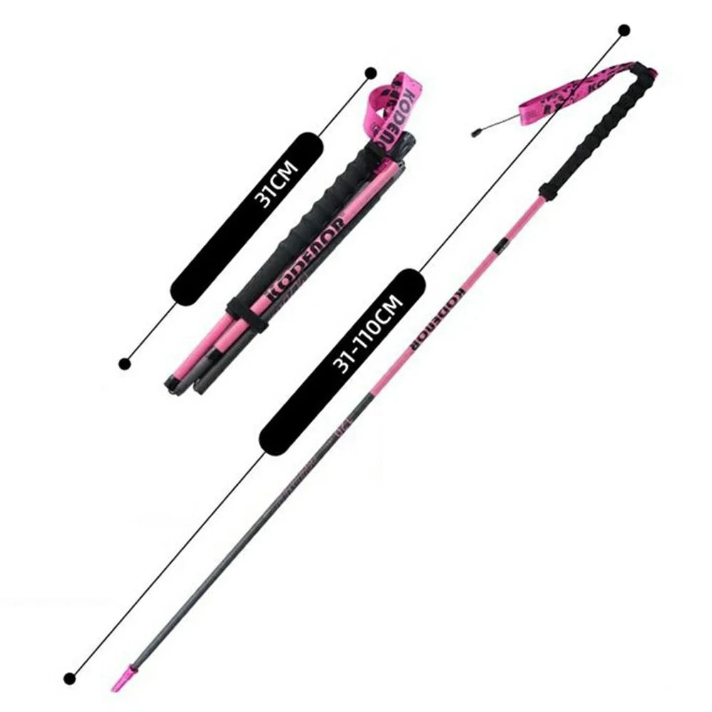KODENOR 1Pc 110cm 3K Carbon Fiber Ultralight 4-Section Foldable Trekking Pole for Mountaineering Hiking Walking Stick - Pink - 1