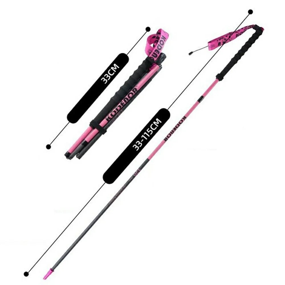 KODENOR 1Pc 115cm 3K Carbon Fiber Ultralight 4-Section Foldable Trekking Pole for Mountaineering Hiking Walking Stick - Pink - 1