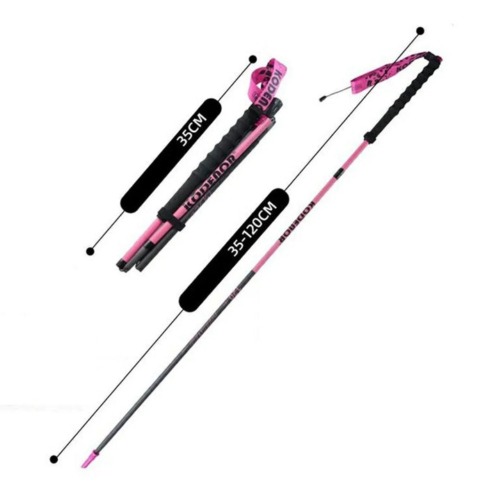 KODENOR 1Pc 120cm 3K Carbon Fiber Ultralight 4-Section Foldable Trekking Pole for Mountaineering Hiking Walking Stick - Pink - 1