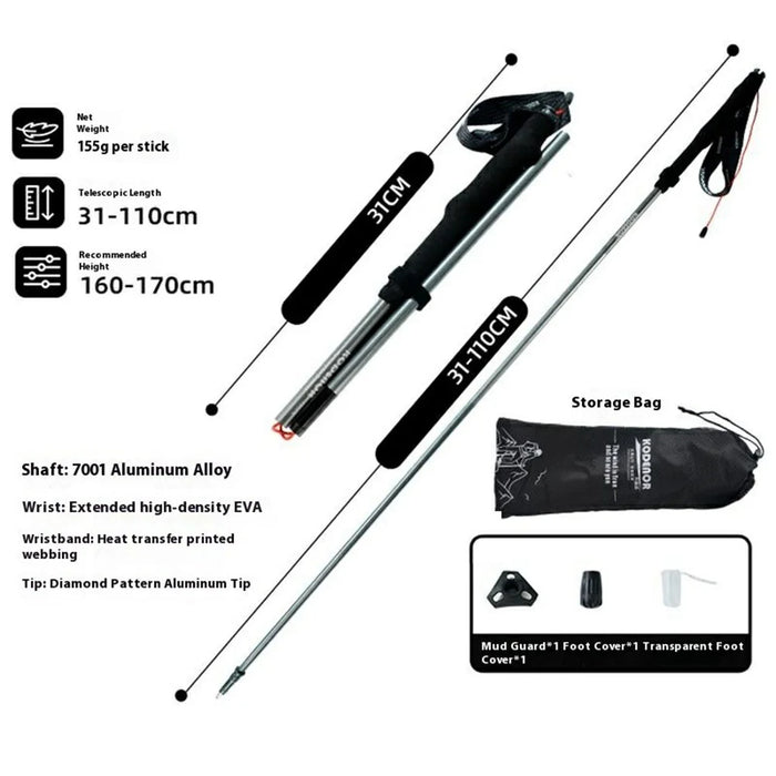 KODENOR 1Pc 110cm Quick Lock Trekking Pole for Outdoor Hiking Aluminum Alloy Foldable Walking Stick - Tarnish - 6