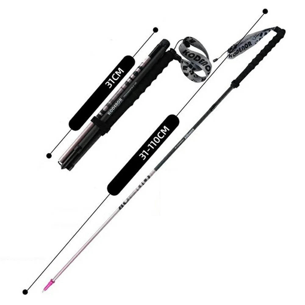 KODENOR 1Pc 110cm Trekking Pole Carbon Fiber + Aluminum Alloy Ultra Light 4-Section Foldable Hiking Stick - Pink - 1