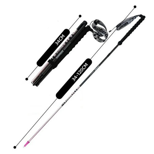 KODENOR 1Pc 120cm Trekking Pole Carbon Fiber + Aluminum Alloy Ultra Light 4-Section Foldable Hiking Stick - Pink - 1