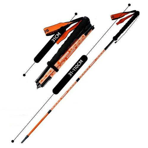 KODENOR 1Pc 110cm Outdoor Professional Trekking Pole Carbon Fiber Foldable Hiking Stick for Mountaineering - Orange - 1