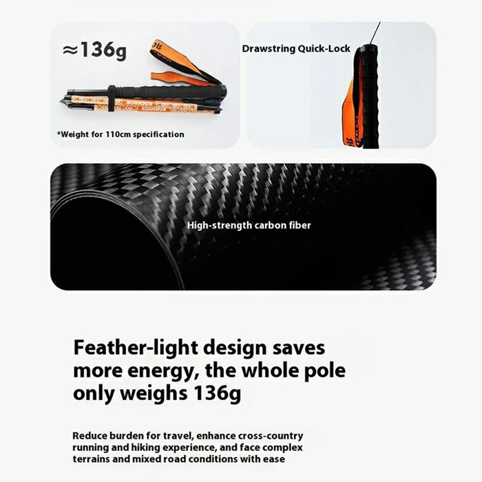 KODENOR 1Pc 120cm Outdoor Professional Trekking Pole Carbon Fiber Foldable Hiking Stick for Mountaineering - Orange - 2