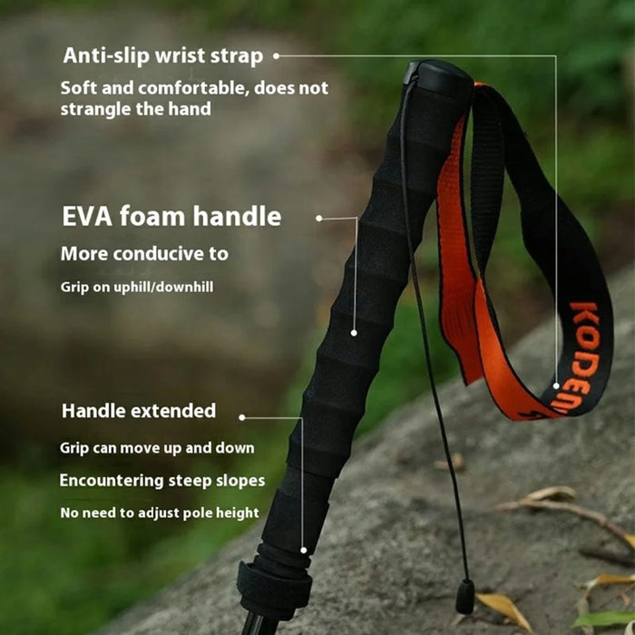 KODENOR 1Pc 120cm Outdoor Professional Trekking Pole Carbon Fiber Foldable Hiking Stick for Mountaineering - Orange - 3