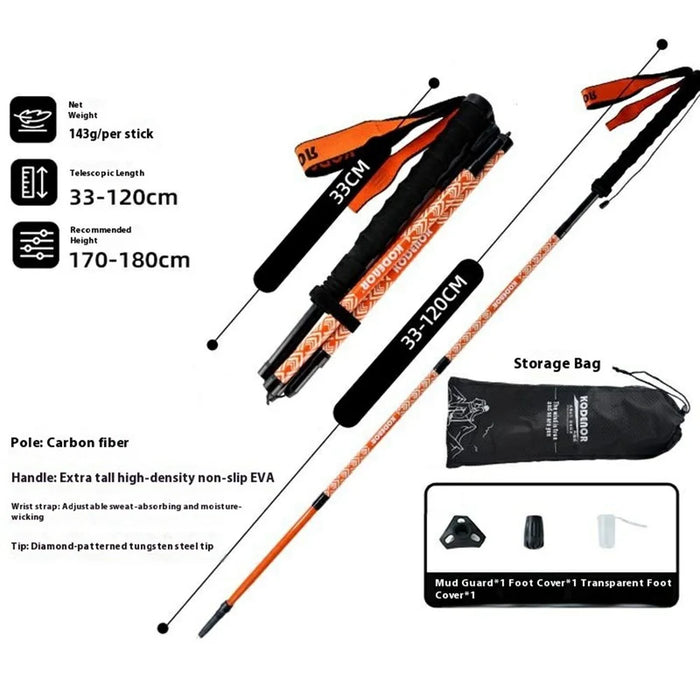 KODENOR 1Pc 120cm Outdoor Professional Trekking Pole Carbon Fiber Foldable Hiking Stick for Mountaineering - Orange - 7