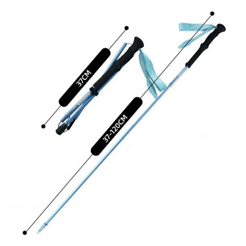 KODENOR 1Pc 120cm Foldable 4-Section Trekking Pole Lightweight Aluminum Alloy Hiking Stick for Mountain Climbing - Blue - 1