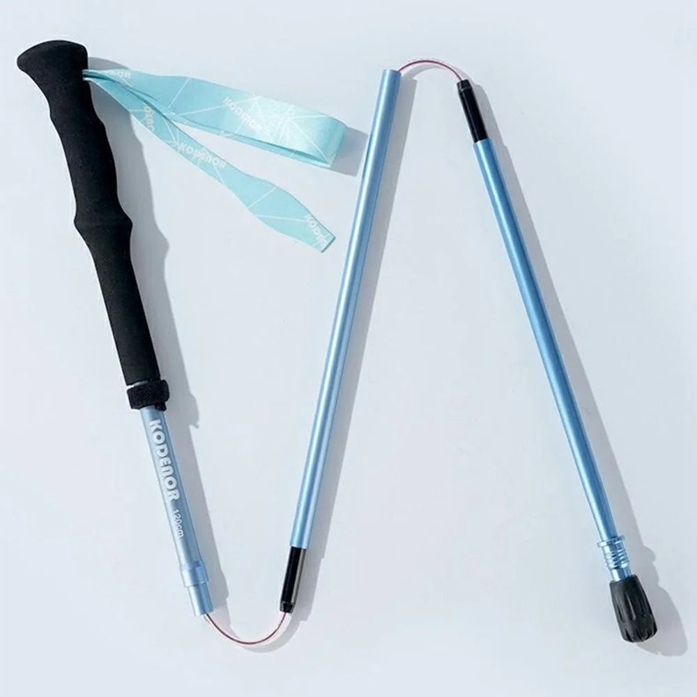 KODENOR 1Pc 120cm Foldable 4-Section Trekking Pole Lightweight Aluminum Alloy Hiking Stick for Mountain Climbing - Blue - 6