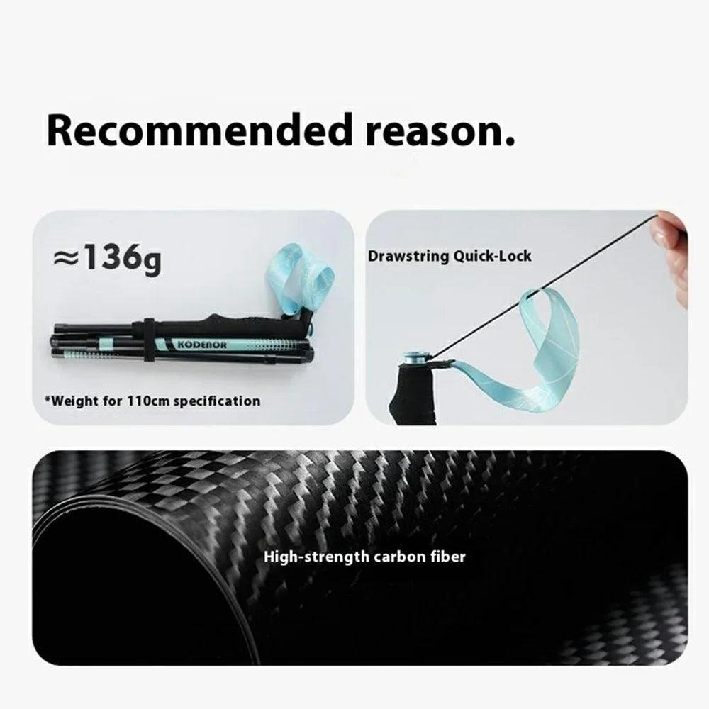 KODENOR 1Pc 110cm Professional Trekking Pole Ultralight Carbon Fiber Quick Lock Foldable Hiking Stick - Blue - 2
