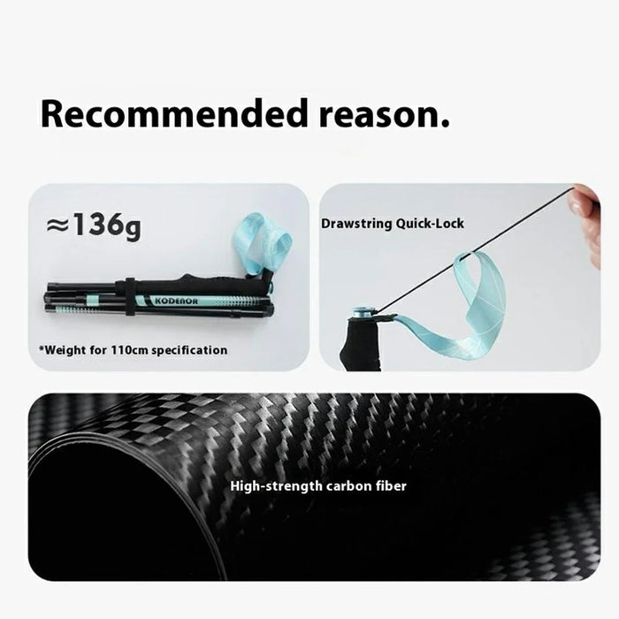 KODENOR 1Pc 110cm Professional Trekking Pole Ultralight Carbon Fiber Quick Lock Foldable Hiking Stick - Blue - 2