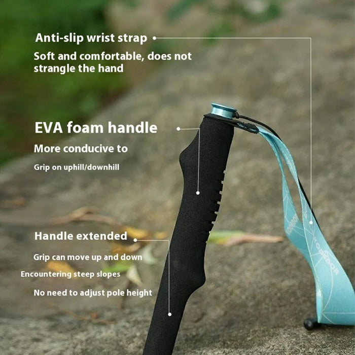 KODENOR 1Pc 110cm Professional Trekking Pole Ultralight Carbon Fiber Quick Lock Foldable Hiking Stick - Blue - 4