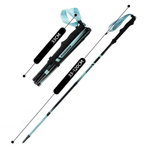 KODENOR 1Pc 120cm Professional Trekking Pole Ultralight Carbon Fiber Quick Lock Foldable Hiking Stick - Blue - 1