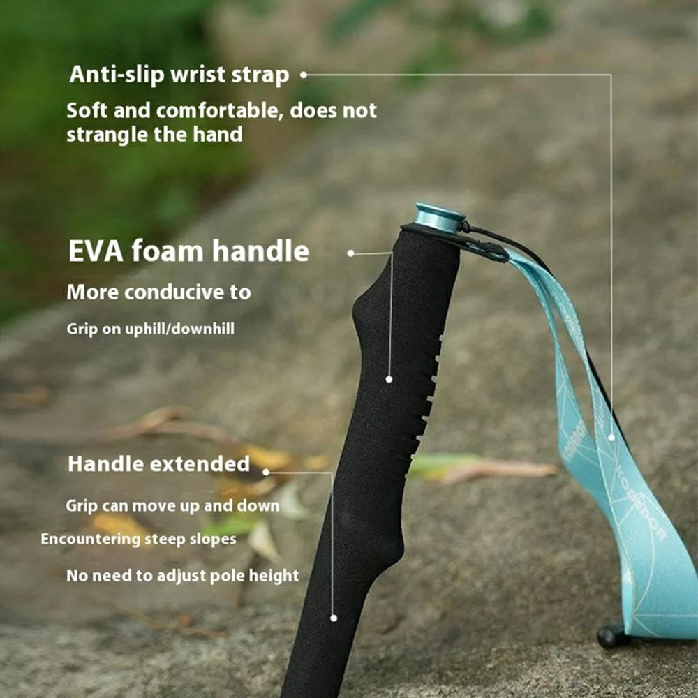 KODENOR 1Pc 120cm Professional Trekking Pole Ultralight Carbon Fiber Quick Lock Foldable Hiking Stick - Blue - 4