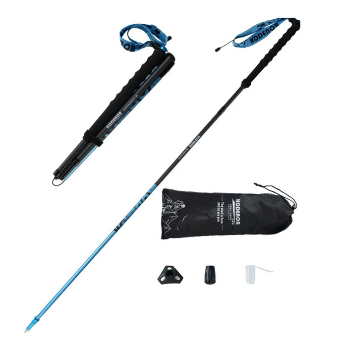 KODENOR 4-Section Carbon Fiber Foldable Trekking Pole 110cm Ultra Light Collapsible Hiking Poles - Blue - 1