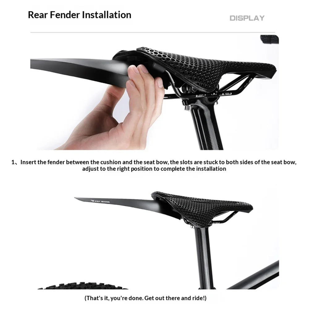 WEST BIKING YP0714043 MTB Mountain Bike Front and Rear Mudguard Set Lightweight Bicycle Fender Splash Guard - Black - 5