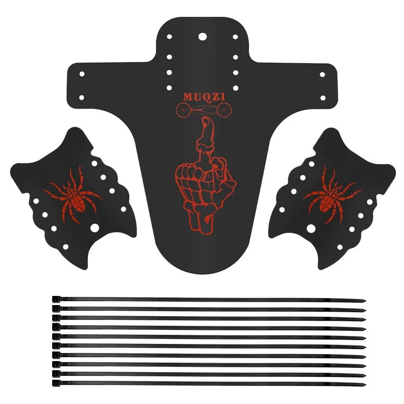 MUQZI Bike Mudguard with Cable Ties Fixed Gear Folding Bicycle Fender Set, 1 Large + 2 Small - Red - 1