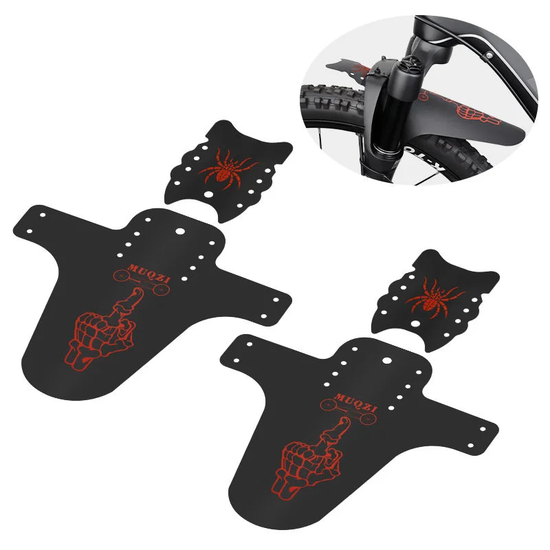 MUQZI Bike Mudguard with Cable Ties Fixed Gear Folding Bicycle Fender Set, 1 Large + 2 Small - Red - 2
