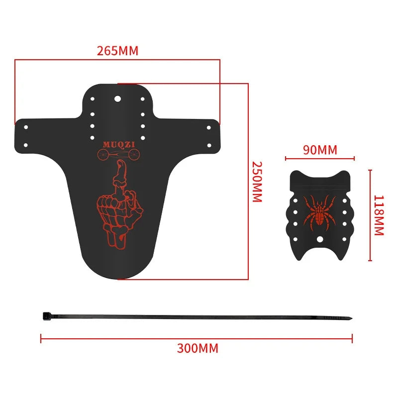 MUQZI Bike Mudguard with Cable Ties Fixed Gear Folding Bicycle Fender Set, 1 Large + 2 Small - Red - 5