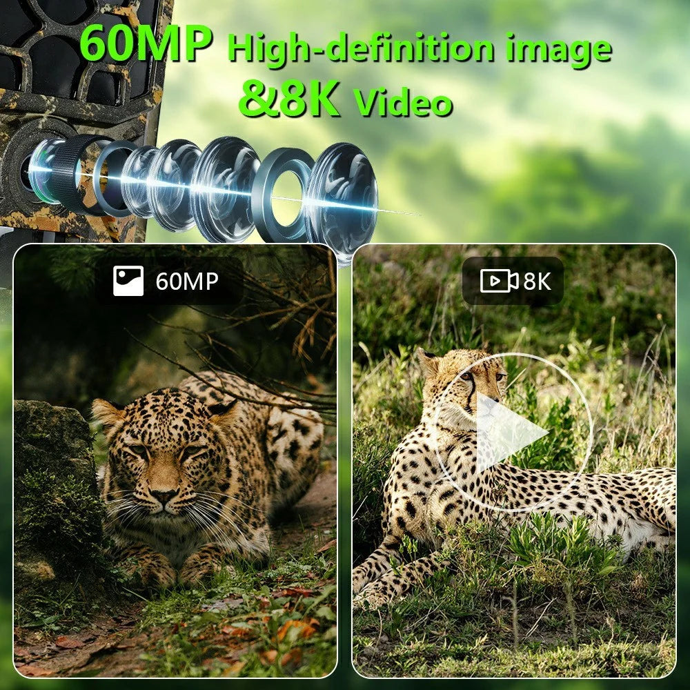 H1W 8K 60MP Trail Camera Solar Panel WiFi Bluetooth-compatible Infrared Hunting Camera with Night Vision for Wildlife Scouting - Camouflage - 4