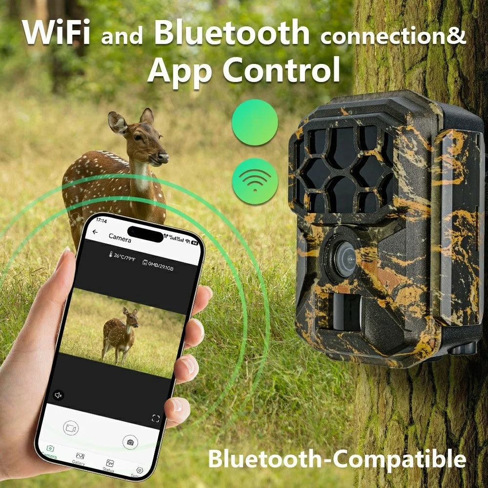 H1W 8K 60MP Trail Camera Solar Panel WiFi Bluetooth-compatible Infrared Hunting Camera with Night Vision for Wildlife Scouting - Camouflage - 5