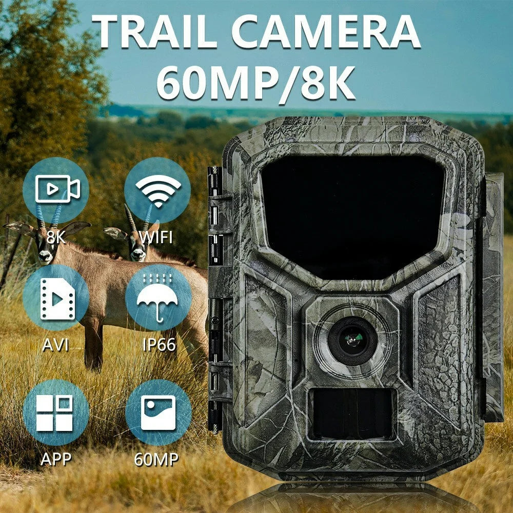 H2W 8K 60MP Trail Camera Solar Panel WiFi Bluetooth-compatible Infrared Hunting Camera with Night Vision for Wildlife Scouting - Camouflage - 3