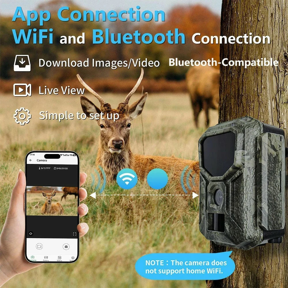 H2W 8K 60MP Trail Camera Solar Panel WiFi Bluetooth-compatible Infrared Hunting Camera with Night Vision for Wildlife Scouting - Camouflage - 5
