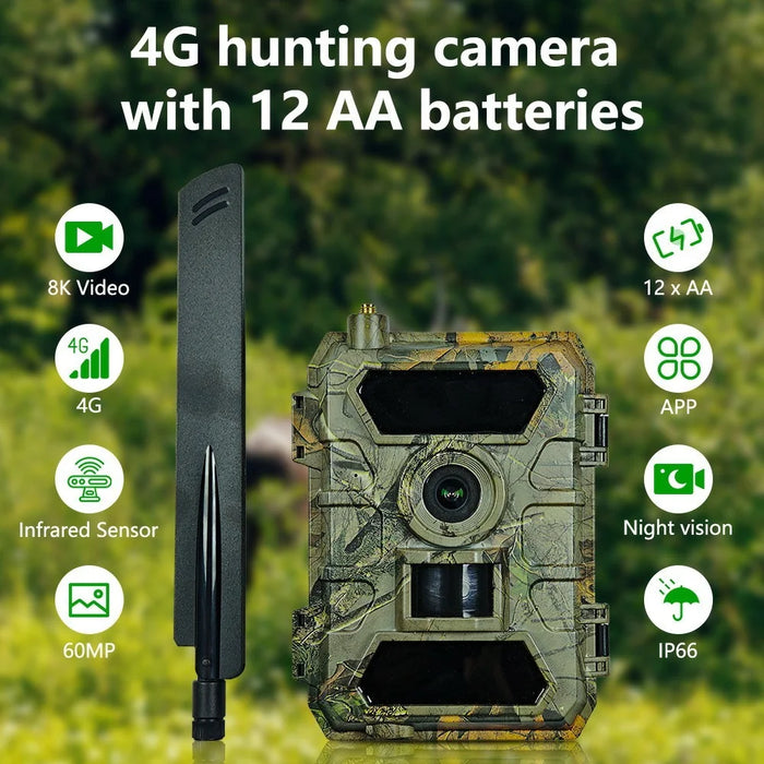 PR902LTE 4G 8K 60MP Trail Camera IP66 Waterproof Night Vision PIR Motion Detection Hunting Camera for Wildlife Scouting - Camouflage - 2