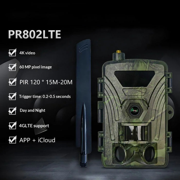 PR802LTE 4G LTE Trail Camera 60MP 4K Night Vision IP66 Waterproof Hunting Camera for Wildlife Scouting - 2