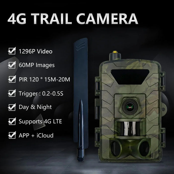 PR803LTE 4G Trail Camera 60MP 1296P HD Night Vision Hunting Camera with App Remote Monitoring for Wildlife Scouting - 2