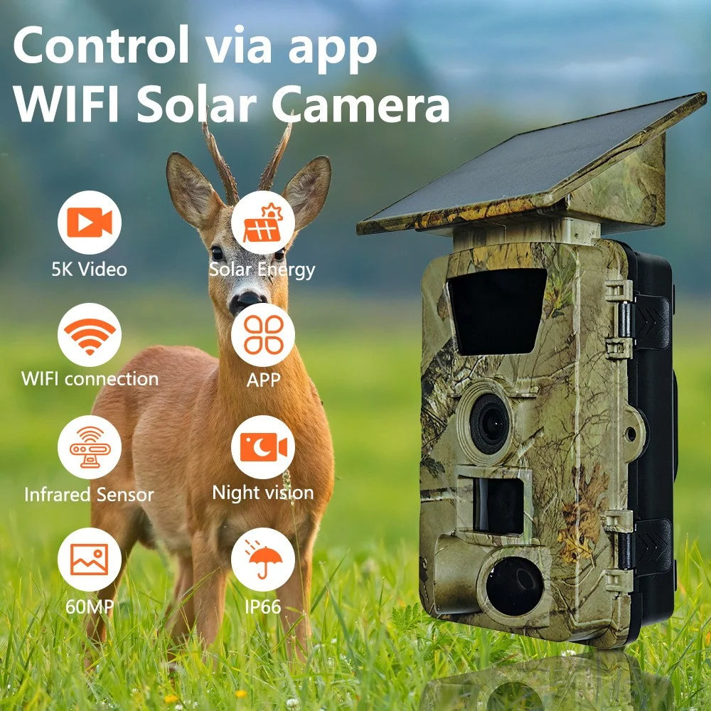 PR903W 5K WiFi Solar Security Camera 60MP Waterproof Trail Camera with PIR Motion Detection for Hunting Wildlife - Camouflage - 3