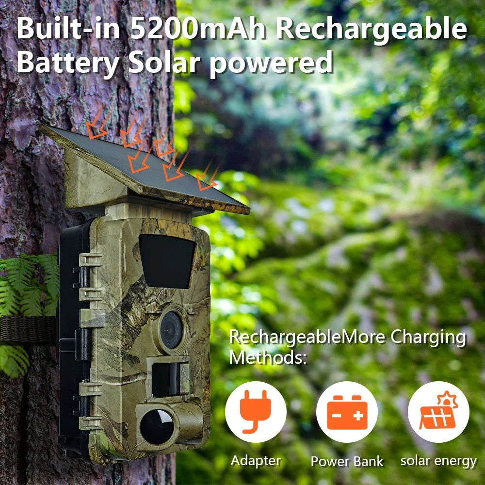 PR903W 5K WiFi Solar Security Camera 60MP Waterproof Trail Camera with PIR Motion Detection for Hunting Wildlife - Camouflage - 4