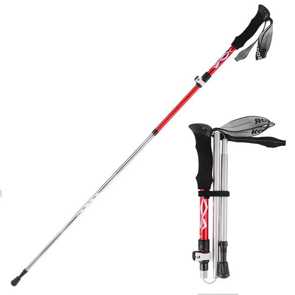 KODENOR 4# Ultra-light Aluminum Alloy Walking Stick EVA Grip Handle 5-Section Adjustable Trekking Pole - Red - 1