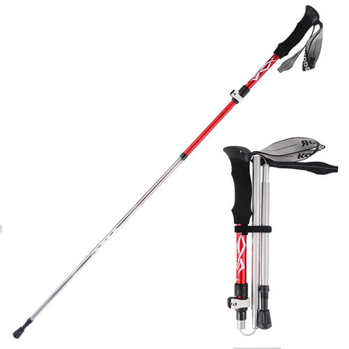 KODENOR 4# Ultra-light Aluminum Alloy Walking Stick EVA Grip Handle 5-Section Adjustable Trekking Pole - Red - 1