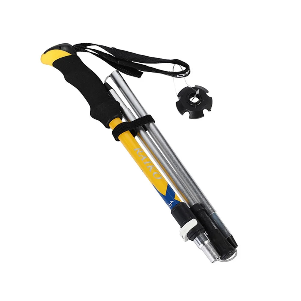 RAIKO Aluminum Alloy Quick Lock Trekking Pole Anti-Shock Telescopic Walking Stick Adjustable Cane for Mountains Hiking - Yellow - 2