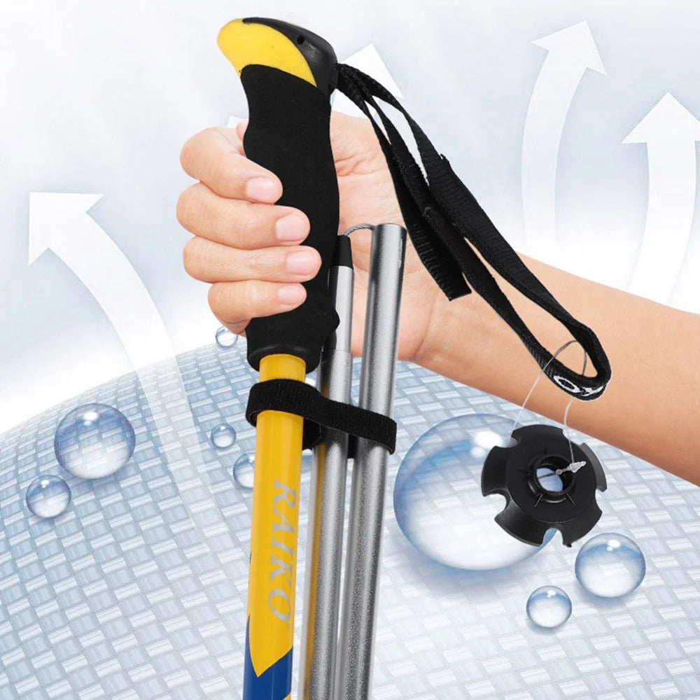 RAIKO Aluminum Alloy Quick Lock Trekking Pole Anti-Shock Telescopic Walking Stick Adjustable Cane for Mountains Hiking - Yellow - 4