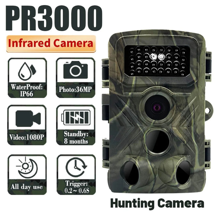 PR3000 2.0-Inch Screen Outdoor Hunting Camera 3 Infrared Sensors 36MP 1080P HD Waterproof Outdoor Adventure Mini Cam - 2