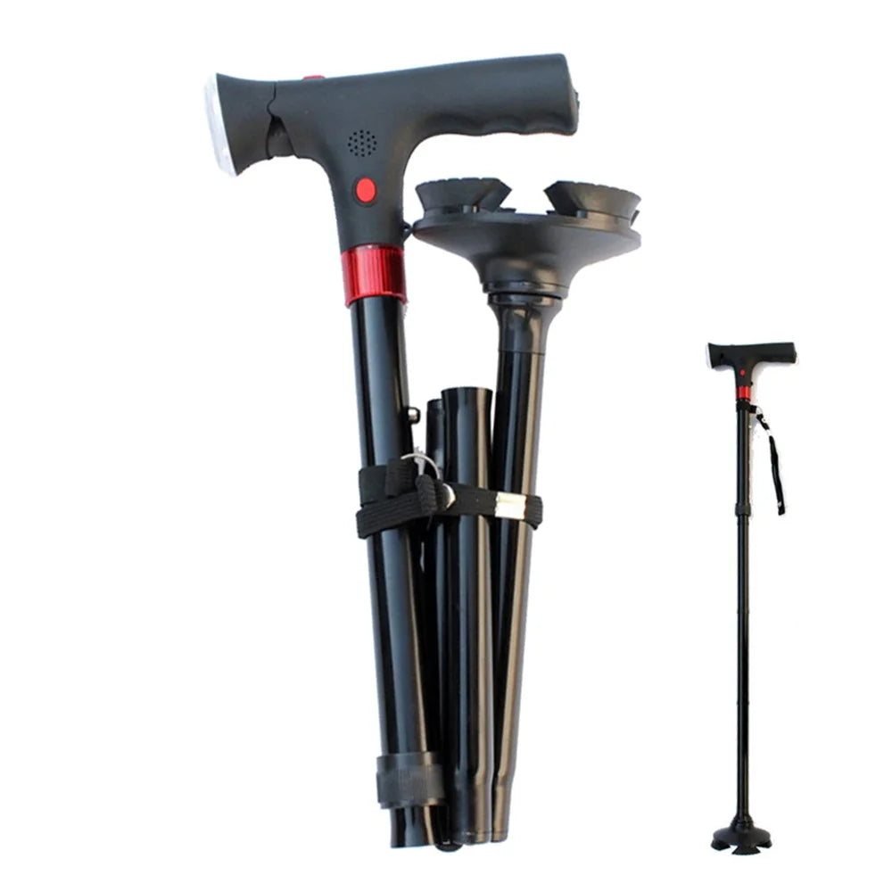 806  Elderly Folding Walking Stick Height Adjustable Aluminium Alloy Anti-Slip Stick with LED Light - 1