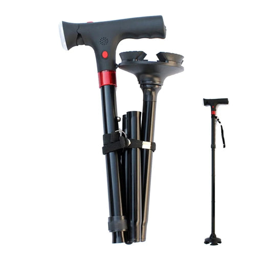 806  Elderly Folding Walking Stick Height Adjustable Aluminium Alloy Anti-Slip Stick with LED Light - 1