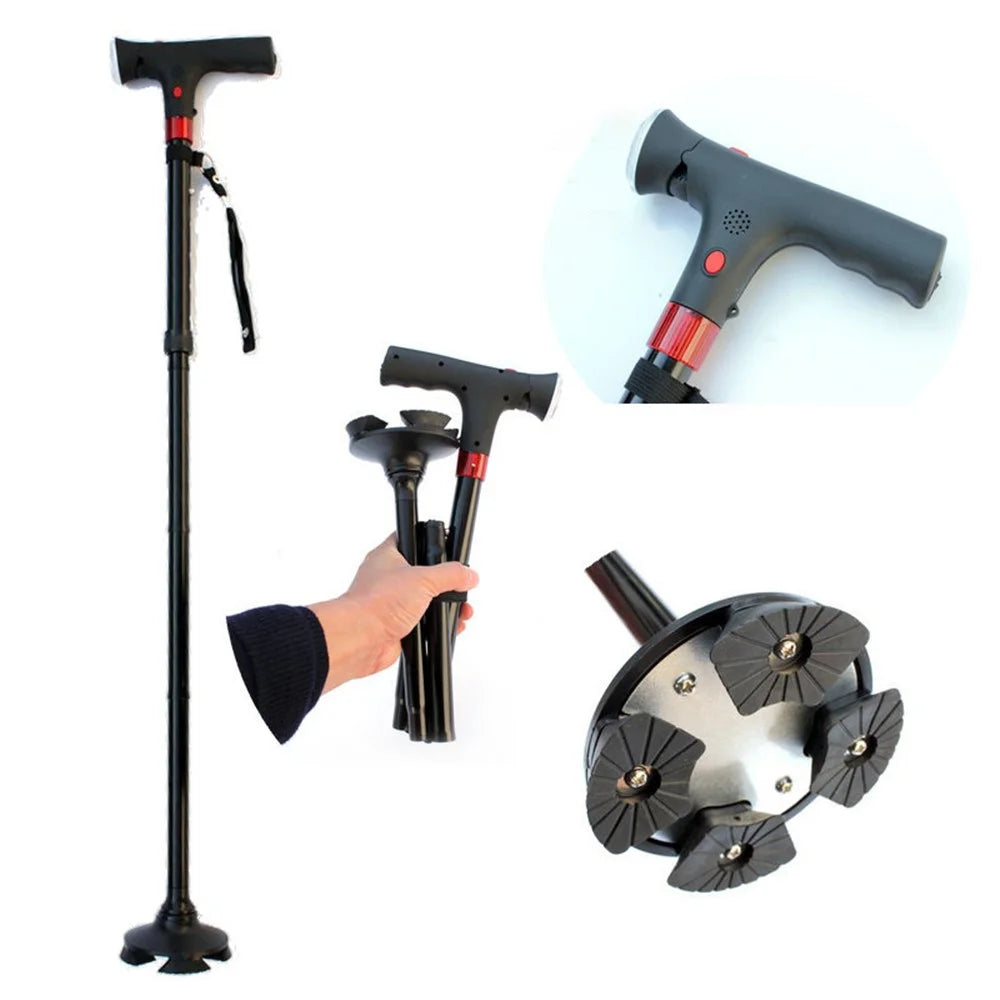 806  Elderly Folding Walking Stick Height Adjustable Aluminium Alloy Anti-Slip Stick with LED Light - 2