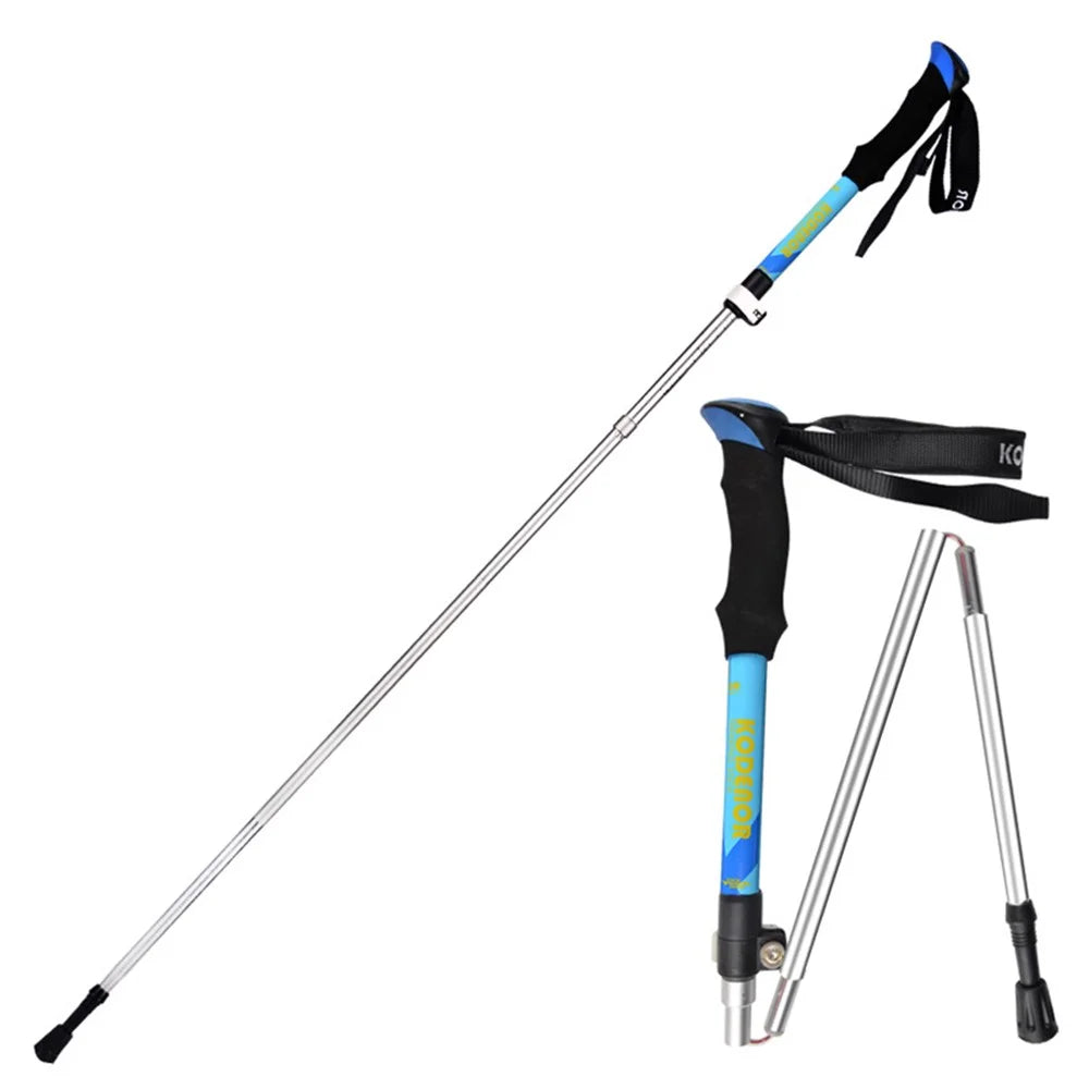 KODENOR 5-Section Aluminum Alloy Trekking Pole Camping Hiking Walking Stick for 145-170CM Height People - Blue - 1