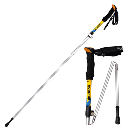 KODENOR 2Pcs Outdoor Trekking Pole Camping 5-Section Aluminum Alloy Walking Stick for 170-190CM Height - Yellow - 1