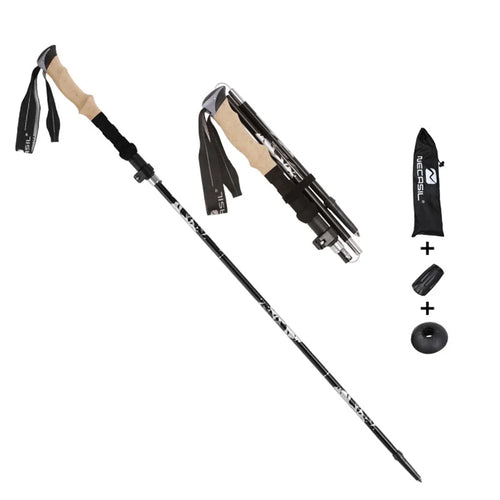 NECASIL N88 Anti-Slip Trekking Pole 33-125 CM Aluminum Alloy Folding Hiking Walking Stick - Black - 1