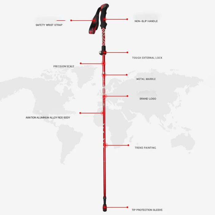 NECASIL N82 5-Section Aluminum Alloy Trekking Pole Outdoor Camping 32-125CM Folding Walking Stick - Black - 6