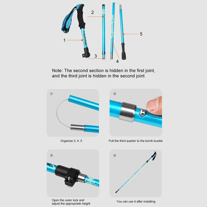 NECASIL N82 5-Section Aluminum Alloy Trekking Pole Outdoor Camping 32-125CM Folding Walking Stick - Black - 7