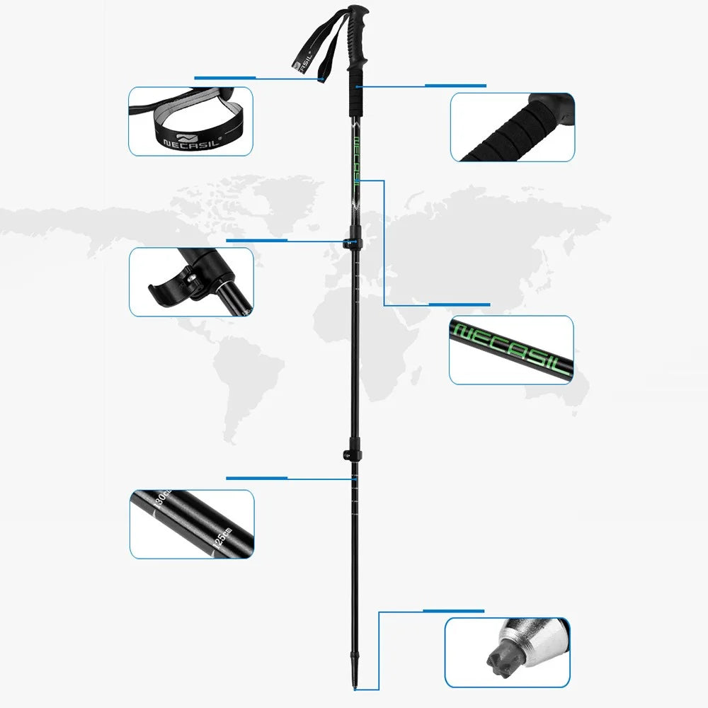 NECASIL G108 62-135CM Outdoor Walking Stick 3-Section Aluminum Alloy Trekking Pole for Camping - Black - 2