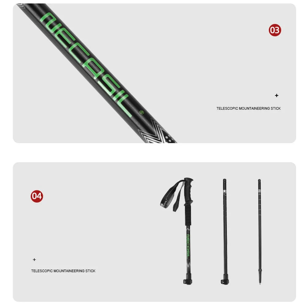NECASIL G108 62-135CM Outdoor Walking Stick 3-Section Aluminum Alloy Trekking Pole for Camping - Black - 7