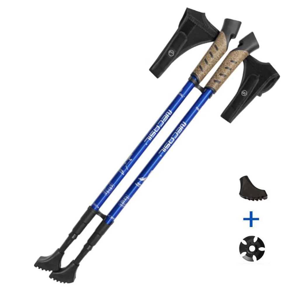 NECASIL G301 2Pcs Aviation Aluminum Alloy Alpenstock 3 Sections Telescopic Pole Embedded Lock Off-Road Hiking Stick - Blue - 1