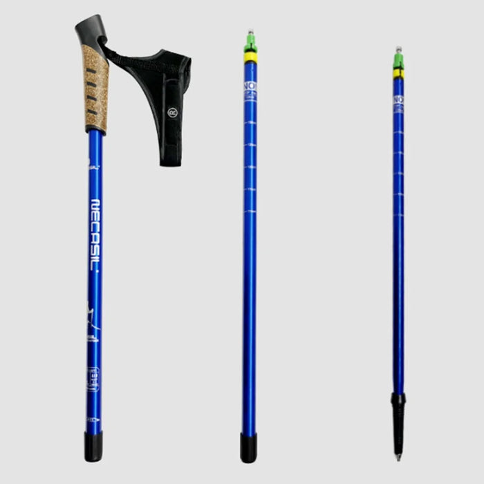 NECASIL G301 2Pcs Aviation Aluminum Alloy Alpenstock 3 Sections Telescopic Pole Embedded Lock Off-Road Hiking Stick - Blue - 4